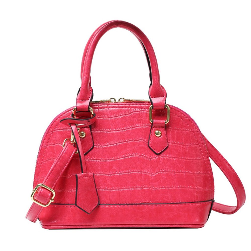 Faux Leather Embossed Shoulder Bag - Hot Pink